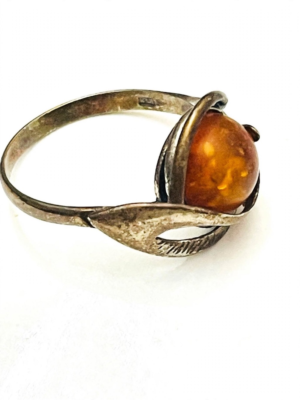 Vintage Sterling Silver Ring . European Amber. Size 9